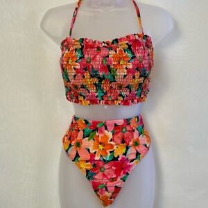NWT Cupshe Women’s 2 Piece Smocked Bandeau Top Bikini Swimsuit / XL